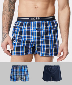 Набор из 2 темно-синих тканых боксеров в клетку BOSS bodywear-Темно-синий