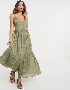 Ярусное платье макси цвета хаки на бретельках ASOS DESIGN-Зеленый