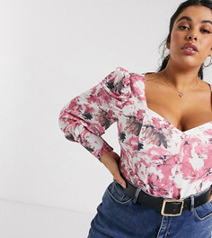 Эксклюзивный боди с пуговицами и цветочным принтом In The Style Plus x Fashion Influx-Мульти