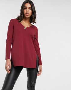 Темно-бордовый длинный топ в рубчик с разрезами по бокам ASOS DESIGN-Зеленый