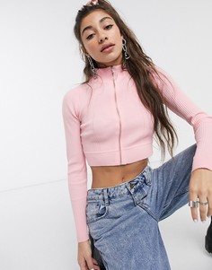 Короткий джемпер в рубчик на молнии ASOS DESIGN-Серый