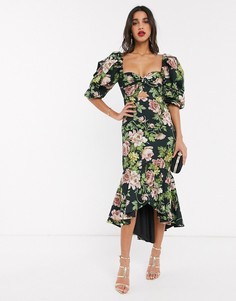 Платье с пышными рукавами и цветочным принтом ASOS EDITION-Мульти