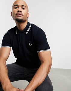 Поло темно-синего/белого цвета с логотипом и контрастной отделкой Fred Perry-Темно-синий