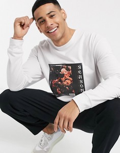 Светлый лонгслив с цветочным принтом Topman-Белый