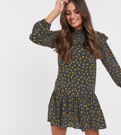 Черное свободное платье в горошек с оборкой New Look Petite-Черный