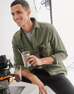 Рубашка цвета хаки с большими карманами Selected Homme-Зеленый