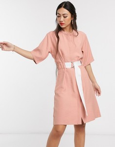Платье свободного кроя с контрастным поясом Native Youth-Розовый