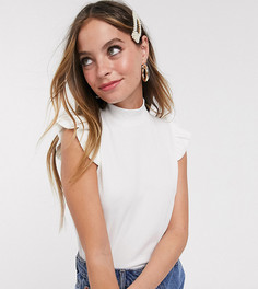 Топ цвета слоновой кости в рубчик с оборками на рукавах Miss Selfridge Petite-Кремовый