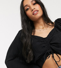 Фактурный лонгслив с присборенной отделкой ASOS DESIGN Petite-Бесцветный