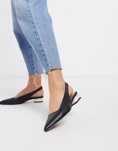 Черные балетки на мраморном каблуке с ремешком через пятку ASOS DESIGN-Черный
