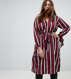 Удлиненная рубашка в полоску с длинными рукавами и люверсами ASOS DESIGN CURVE-Мульти