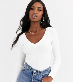 Белое боди в рубчик с V-образным вырезом Missguided Tall-Белый