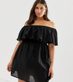 Черное пляжное платье с открытыми плечами Simply Be-Мульти