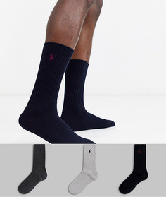 3 пары хлопковых носков в рубчик светло-серого/темно-серого/темно-синего цвета Polo Ralph Lauren-Серый