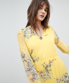 Желтое платье макси с длинными рукавами и цветочным принтом Vero Moda-Желтый