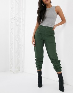 Брюки хаки с кромкой манжетом ASOS DESIGN-Зеленый