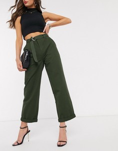 Брюки хаки с поясом ASOS DESIGN-Зеленый