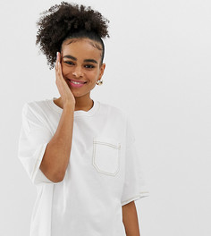 Бежевая oversize-футболка с карманом и круглым вырезом Monki-Бежевый