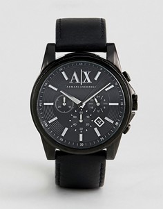 Часы с хронографом и черным кожаным ремешком Armani Exchange AX2098-Черный