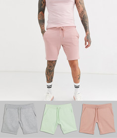 Набор из 3 коротких шорт скинни (серые меланжевые/мятного цвета/розовые) ASOS DESIGN - Скидка-Мульти