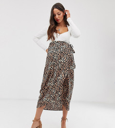 Юбка миди с запахом и звериным принтом New Look Maternity-Черный