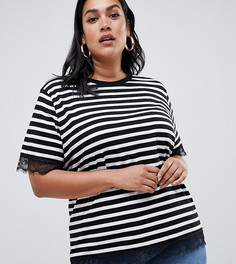 Футболка в полоску с кружевной отделкой ASOS DESIGN Curve-Мульти