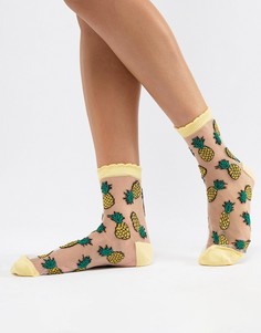 Прозрачные носки с ананасами ASOS DESIGN-Мульти
