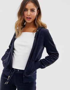 Черная велюровая куртка с вышивкой Juicy Couture-Синий