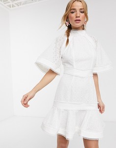 Платье мини с воротником-стойкой и вышивкой Keepsake-Белый
