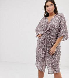 Платье-кимоно миди с пайетками ASOS DESIGN Curve-Серый