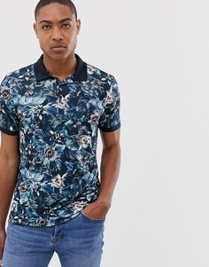 Поло синего цвета с цветочным принтом Burton Menswear-Синий