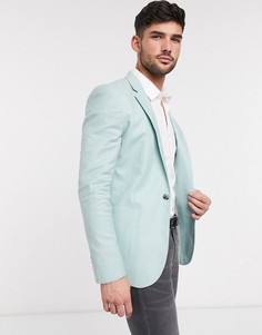 Супероблегающий пиджак мятного цвета с добавлением льна ASOS DESIGN-Черный