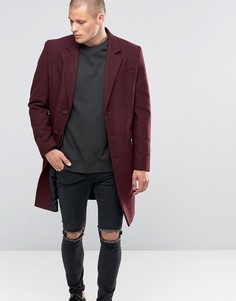 Бордовое полушерстяное пальто ASOS-Красный