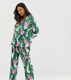 Пижама с брюками из 100% модала с пальмами и ракушками ASOS DESIGN Maternity-Мульти
