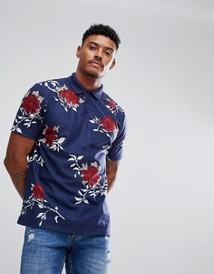 Свободная футболка-поло из пике с цветочным принтом ASOS-Мульти