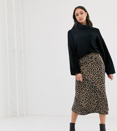 Атласная юбка миди с леопардовым принтом и разрезами ASOS DESIGN Tall-Мульти