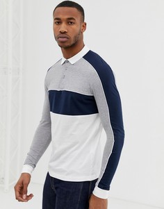 Темно-синяя футболка-поло колор блок с контрастным кантом ASOS DESIGN-Темно-синий