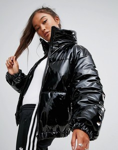 Блестящая лакированная дутая куртка ASOS-Черный