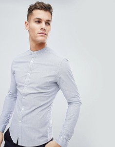 Строгая облегающая рубашка в полоску с воротником на пуговице ASOS DESIGN-Синий