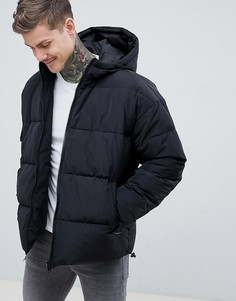 Черный пуховик с капюшоном ASOS DESIGN