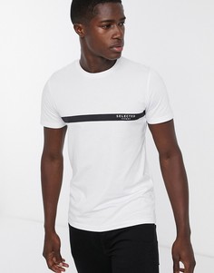 Белая футболка с фирменной полоской Selected Homme-Белый
