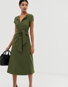 Платье миди с завязкой спереди ASOS DESIGN-Зеленый
