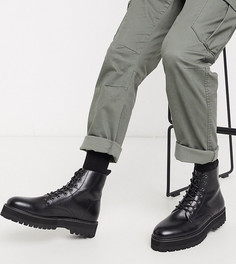 Черные ботинки из искусственной кожи для широкой стопы на шнуровке и массивной подошве ASOS DESIGN-Черный