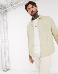 Светло-бежевая льняная рубашка классического кроя ASOS DESIGN-Кремовый