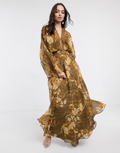Платье макси с рукавами-кимоно и цветочным принтом ASOS DESIGN-Мульти