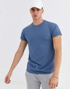 Голубая футболка с отворотами на рукавах New Look-Синий