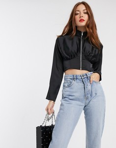 Атласный топ на молнии ASOS DESIGN-Черный