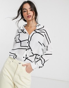 Мягкая рубашка с длинными рукавами и абстрактным принтом ASOS DESIGN-Белый