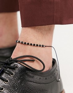 Браслет на ногу с черными и металлическими бусинами ASOS DESIGN-Черный