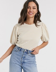 Топ в полоску с пышными рукавами ASOS DESIGN-Бежевый